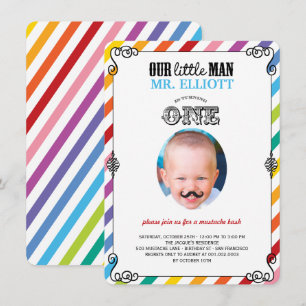 Baby Boy Moustache 1st Birthday Party Photo Invite