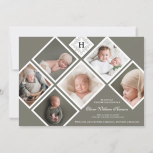 Baby Boy Multi-Photo Olive Monogram Birth Announcement