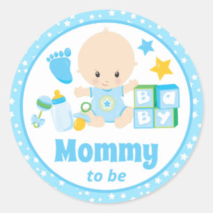 Baby Boy Mummy to Be Blue Stars Classic Round Sticker