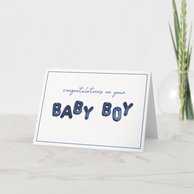 Baby Boy Mylar Balloons Congratulations Card (Front)