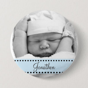 Baby Boy Name and Photo Magnet Blue Personalised 7.5 Cm Round Badge