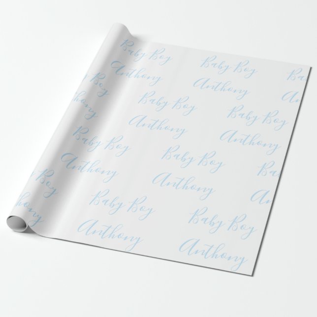 Baby Boy Name Blue Script Customised Wrapping  Wrapping Paper (Unrolled)