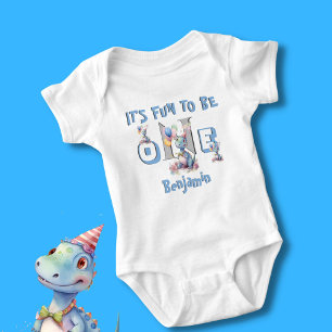 Baby Boy Name One Cute Dinosaurs  Bodysuit