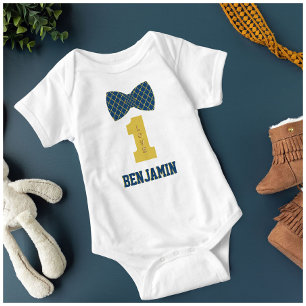 Baby Boy Name One Love Bow Tie Blue Bodysuit