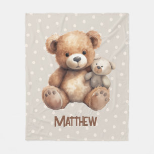 Baby Boy Name Teddy Bear Beige Tan Brown Nursery Fleece Blanket