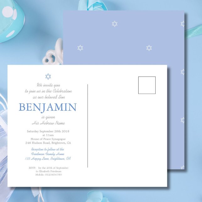 Baby Boy Naming Ceremony Hebrew Jewish Invitation Postcard (Creator Uploaded)
