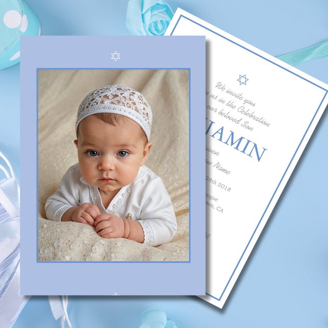 Baby Boy Naming Ceremony Hebrew Jewish Photo Invitation (Creator Uploaded)