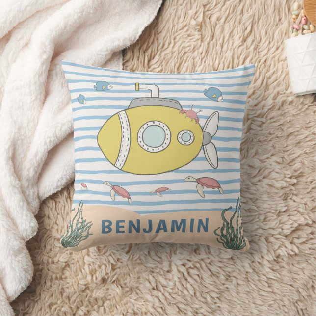 Baby Boy Nautical Submarine Sea Creature Nursery Cushion (Blanket)