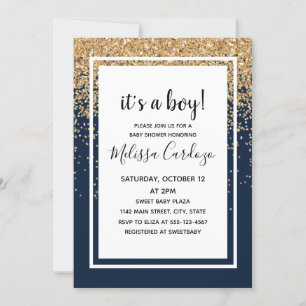 Baby Boy Navy Blue Glitter Baby Shower Invitation