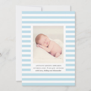 Baby boy newborn. Blue stripes nautical birth Announcement