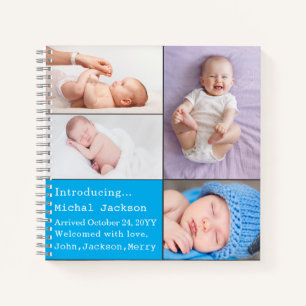 Baby Boy Newborn Photo Birth Announcement Blue  Notebook