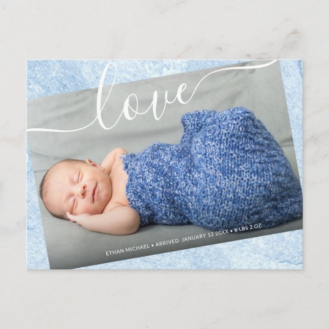 Baby Boy Newborn Photo Birth Announcement Blue Pos Postcard (Front)