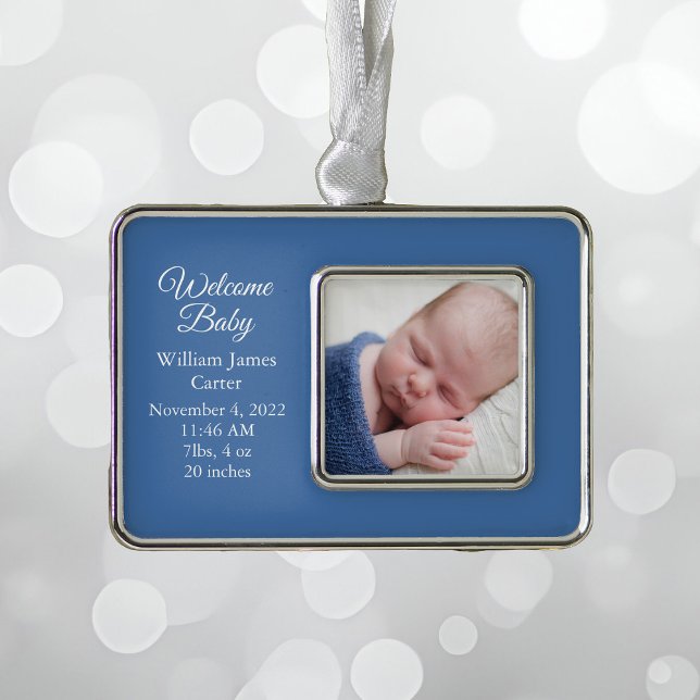 Baby Boy Newborn Photo Cute Blue Keepsake Gift Silver Plated Framed Ornament (Creator Uploaded)
