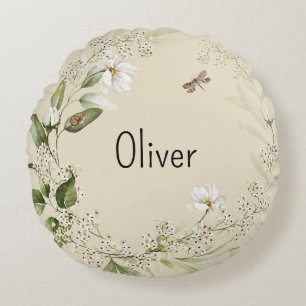 Baby Boy Nursery Decor Watercolor Floral Round Cushion