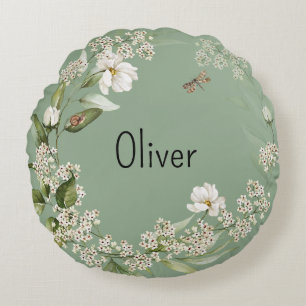 Baby Boy Nursery Decor Watercolor Floral Round Cushion