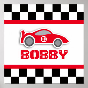 Baby boy nursery red racing car poster