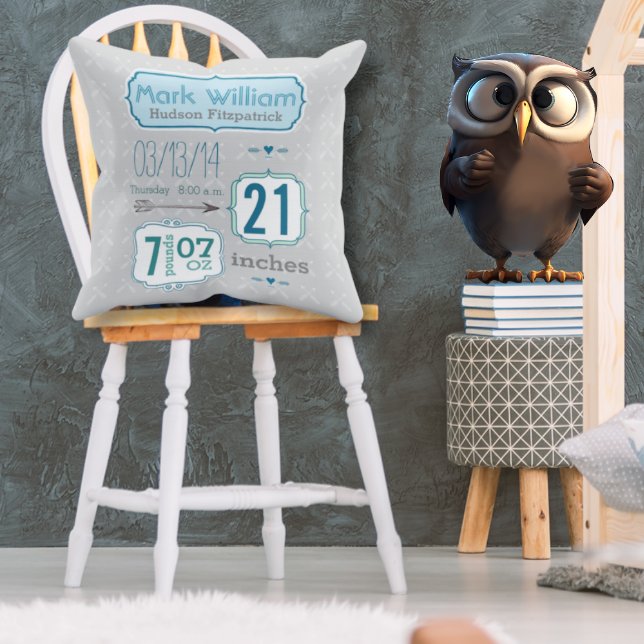 Baby Boy Nursery Room Baby Stats Arrow Pattern  Cushion (Creator Uploaded)