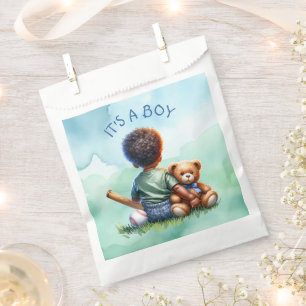 Baby Boy of Colour with his Teddy Bear Baby Shower Favour Bags