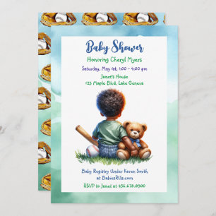 Baby Boy of Colour with his Teddy Bear Baby Shower Invitation
