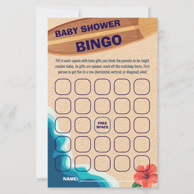 Baby Boy On Board Baby Shower Bingo Game Card (Front)