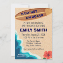 Baby Boy On Board Surfboard Baby Shower Invitation