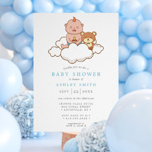 Baby Boy on Cloud Cute Baby Shower Invitation
