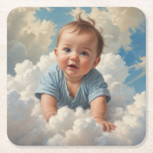 Baby Boy on Cloud Square Paper Coaster