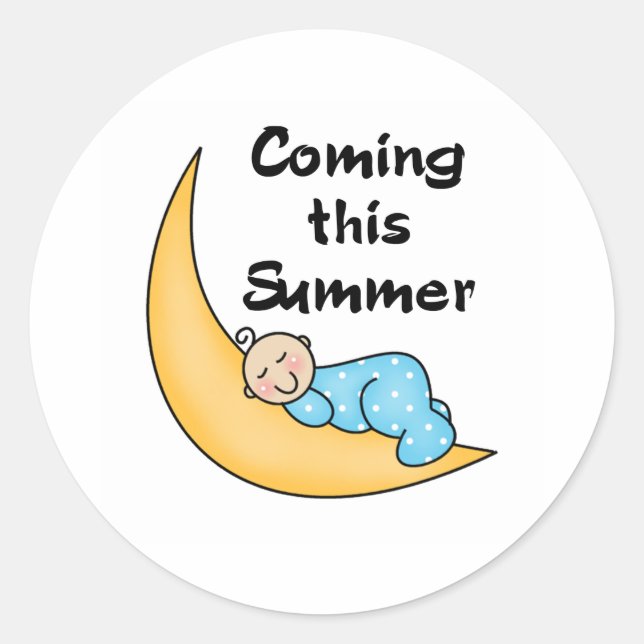 Baby Boy on Moon Summer Classic Round Sticker (Front)