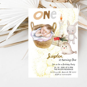 Baby Boy ONE 1st Birthday-Boy First Birthday Party Invitation