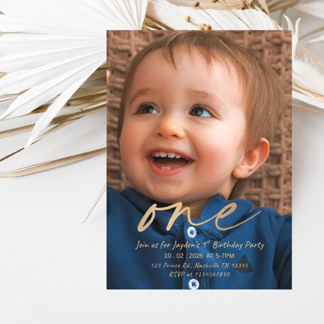 Baby Boy ONE 1st Birthday - Modern First Birthday  Invitation (Creator Uploaded)