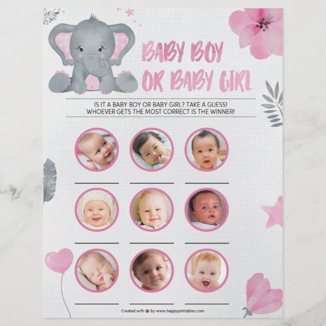 Baby Boy Or Baby Girl [Baby Elephant [Pink]] Custom Letterhead (Front)