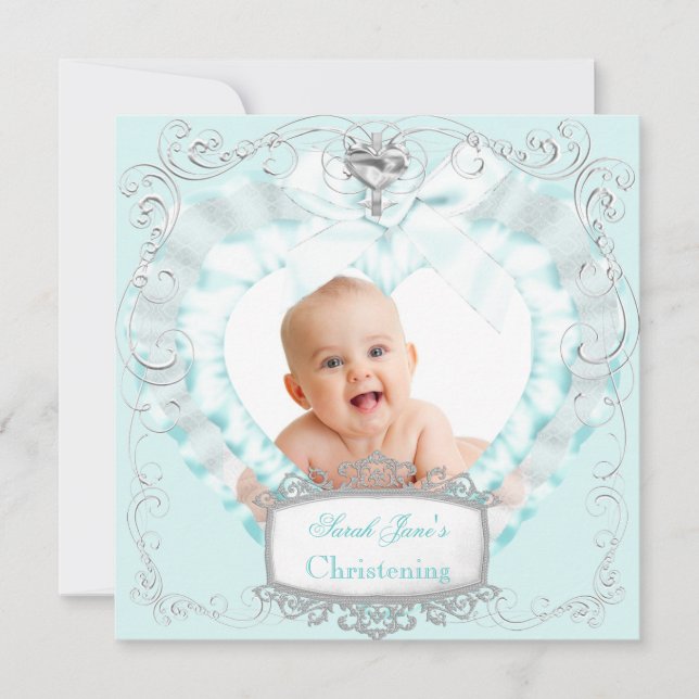 Baby Boy or Girl Blue Christening Baptism Cross Announcement (Front)