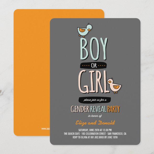 Baby Boy or Girl Ducks Gender Reveal Party Invite (Front/Back)