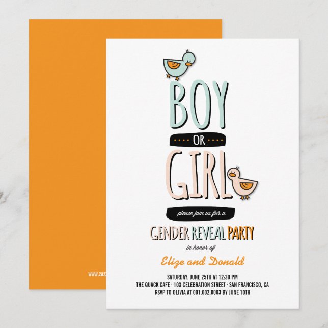 Baby Boy Or Girl Ducks Gender Reveal Party Invite (Front/Back)