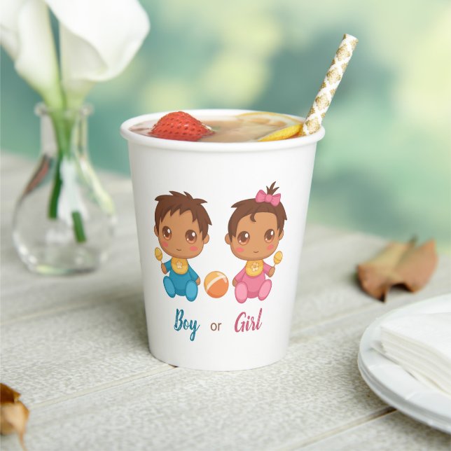 Baby Boy or Girl Gender Reveal Party Paper Cups (Insitu)