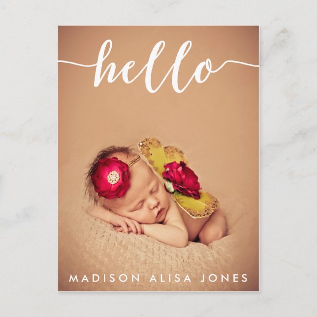 Baby Boy or Girl Hello Photo Birth Announcement (Front)