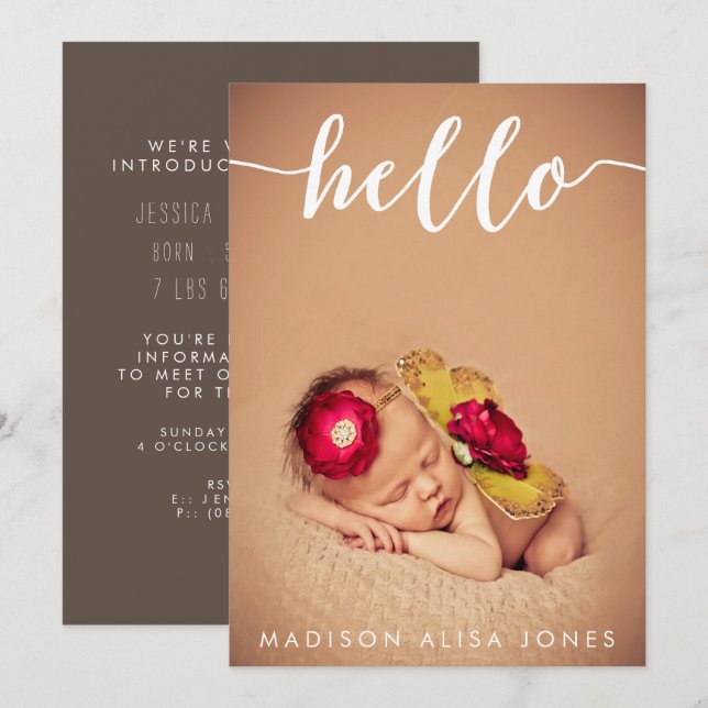 Baby Boy or Girl Hello Photo Birth Announcements (Front/Back)