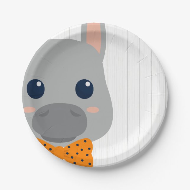 Baby Boy Orange Donkey Baby Shower Paper Plate (Front)