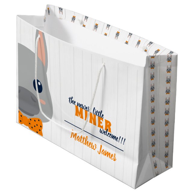 Baby Boy Orange Donkey  Large Gift Bag (Front Angled)
