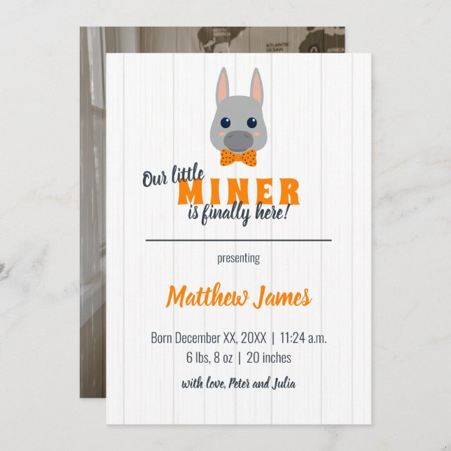 Baby Boy Orange Donkey Vertical Baby Announcement (Front/Back)