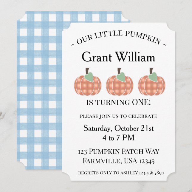 Baby Boy Our Little Pumpkin First Birthday  Invitation (Front/Back)