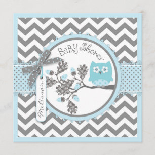 Baby Boy Owl Chevron Print Baby Shower Invitation