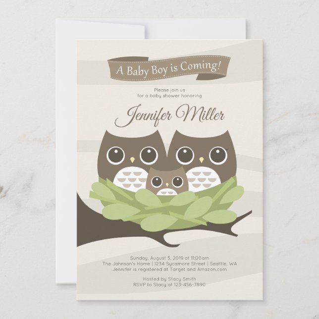 Baby Boy Owl Family Baby Shower Invitation (Front)
