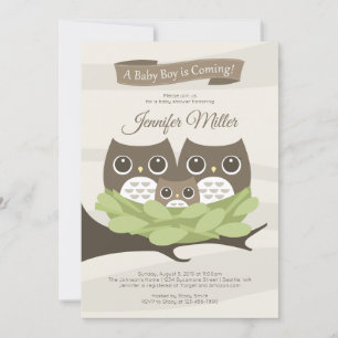 Baby Boy Owl Family Baby Shower Invitation