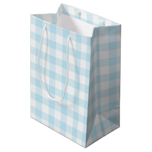 Baby Boy Pastel Blue Gingham Plaid Medium Gift Bag