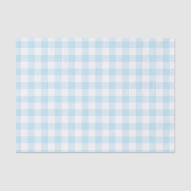 Baby Boy Pastel Blue Gingham Plaid Tissue Paper (Front)