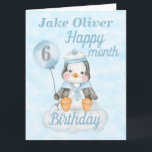 Baby Boy Penguin 6 Month Birthday Big Card<br><div class="desc">A big six month baby penguin birthday card. The card features a baby boy penguin in a sailors outfit sitting on a cloud holding balloon and a pale blue sky background . A sweet design to celebrate a half year birthday for any little boy . All text can be customised...</div>