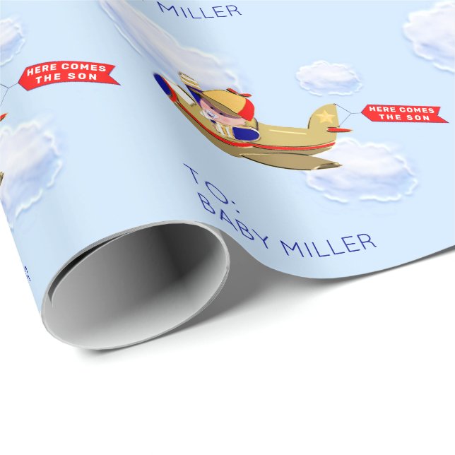 Baby Boy Personalised Gift Wrapping Paper (Roll Corner)