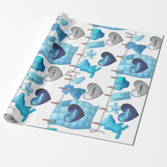 Baby Boy Personalised Wrapping Paper (Unrolled)
