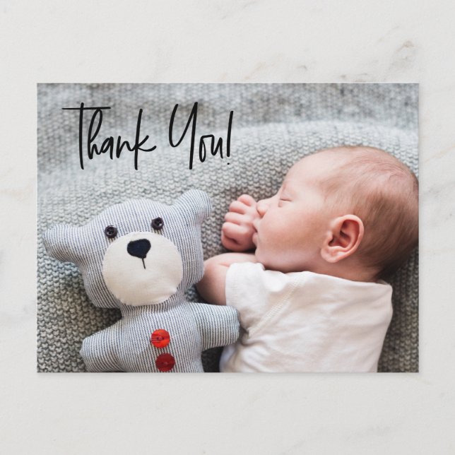 Baby Boy Photo baby shower thank you Handlettering Postcard (Front)